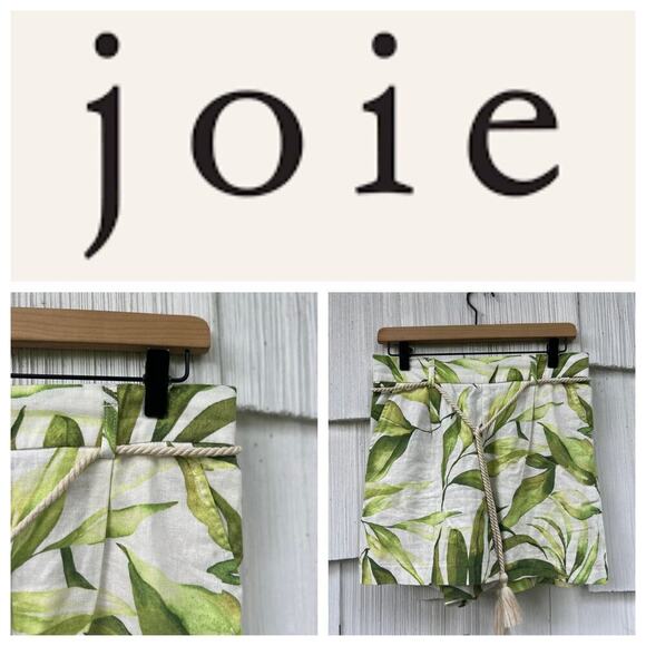 Joie Pants - Joie Leaf Print Linen‎ Rope Belt Shorts Small